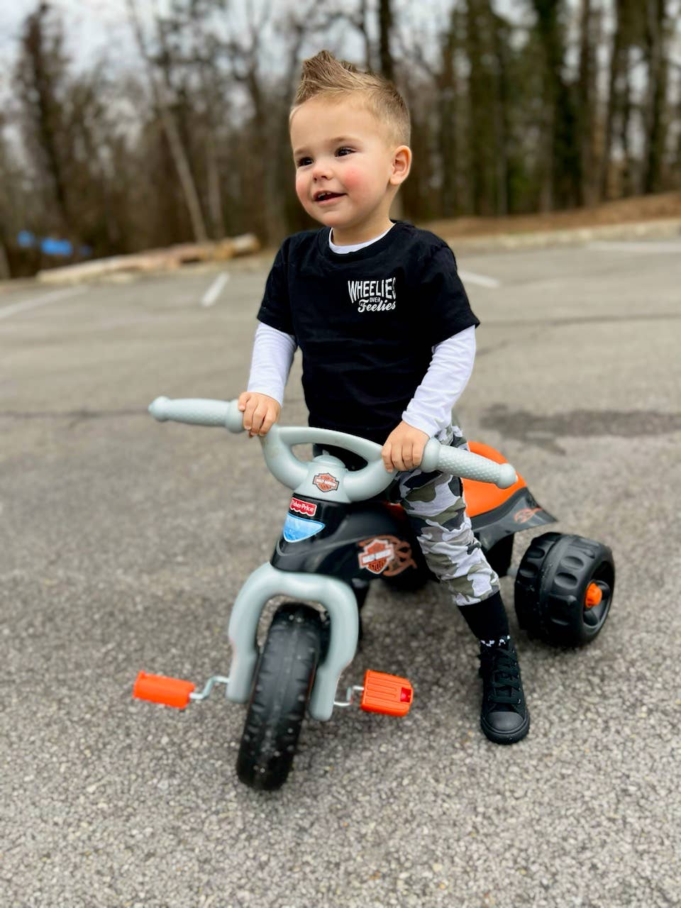 Wheelies over Feelies graphic tee