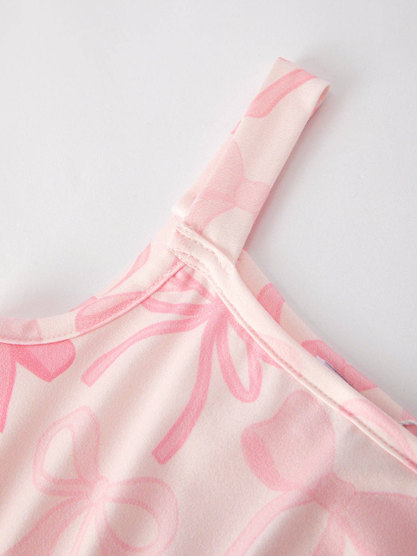 Pink Bow Print Girls Sling Flared Jumpsuit