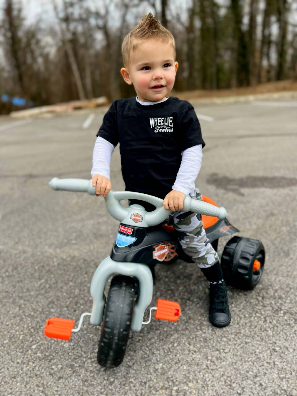 Wheelies over Feelies graphic tee