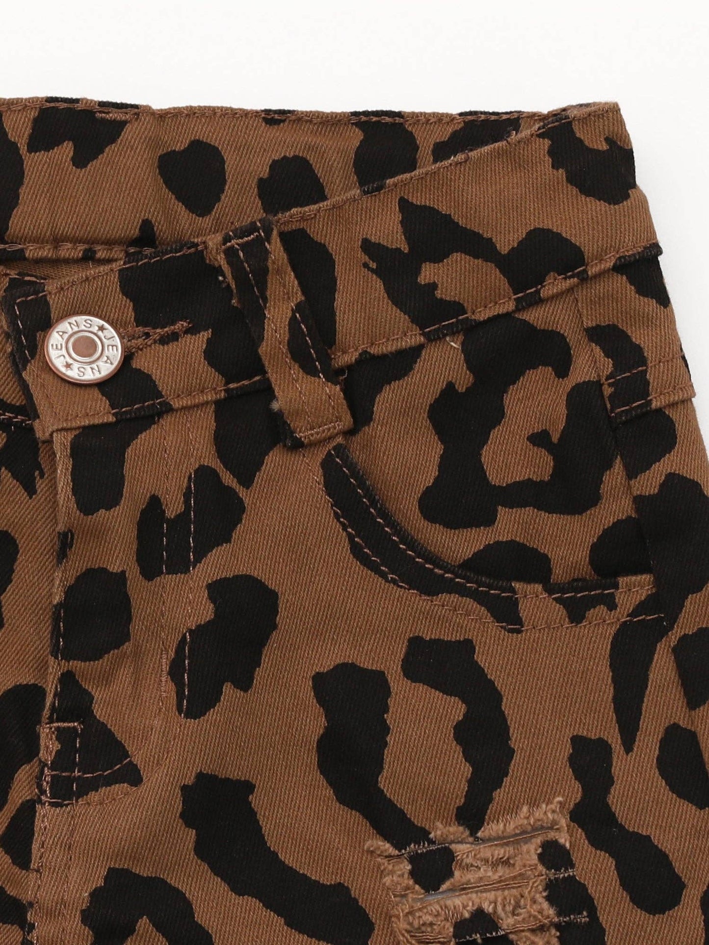Kids Cheetah Distressed Denim Shorts