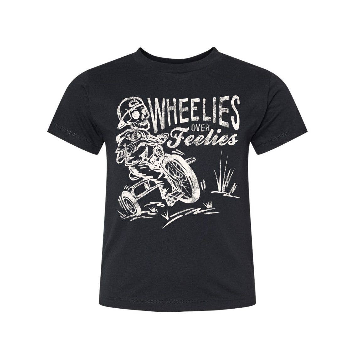 Wheelies over Feelies graphic tee