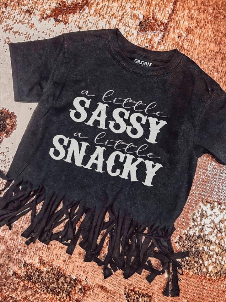 A little sassy a little snacky graphic tee (fringed)