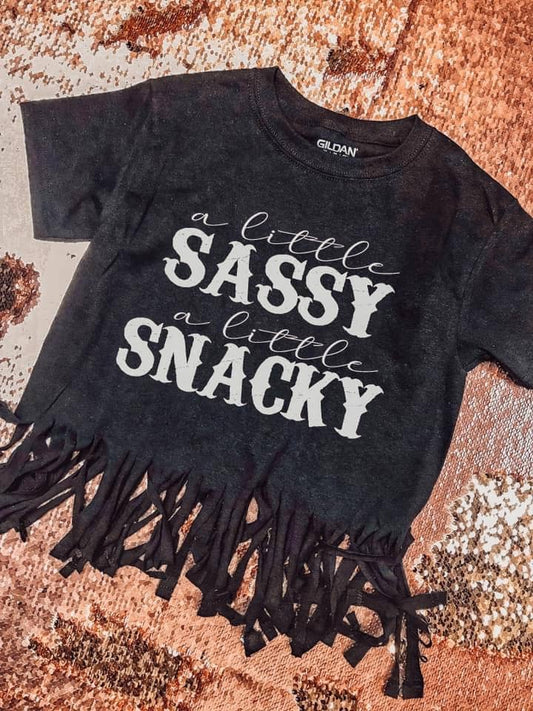 A little sassy a little snacky graphic tee (fringed)